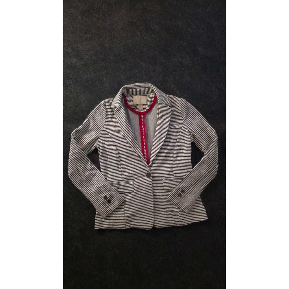 Banana Republic Womens Knit Blazer Navy White Striped Single Button Jacket Small